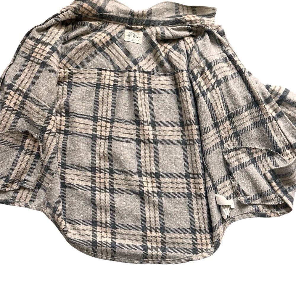 Ashley by 26 International Plaid Shacket Jacket Coat Beige Gray Wool Blend L - Picture 3 of 7